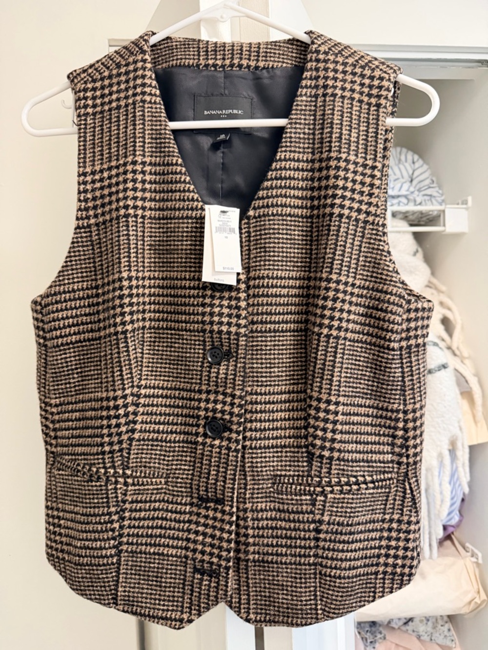 Banana Republic Brown & Black Houndstooth Wool Blend Vest
